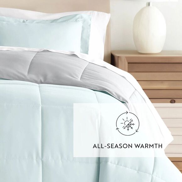 Kaycie Gray Fashion 3PC Reversible Comforter Set - All Season Down Queen Size - Picture 3 of 16